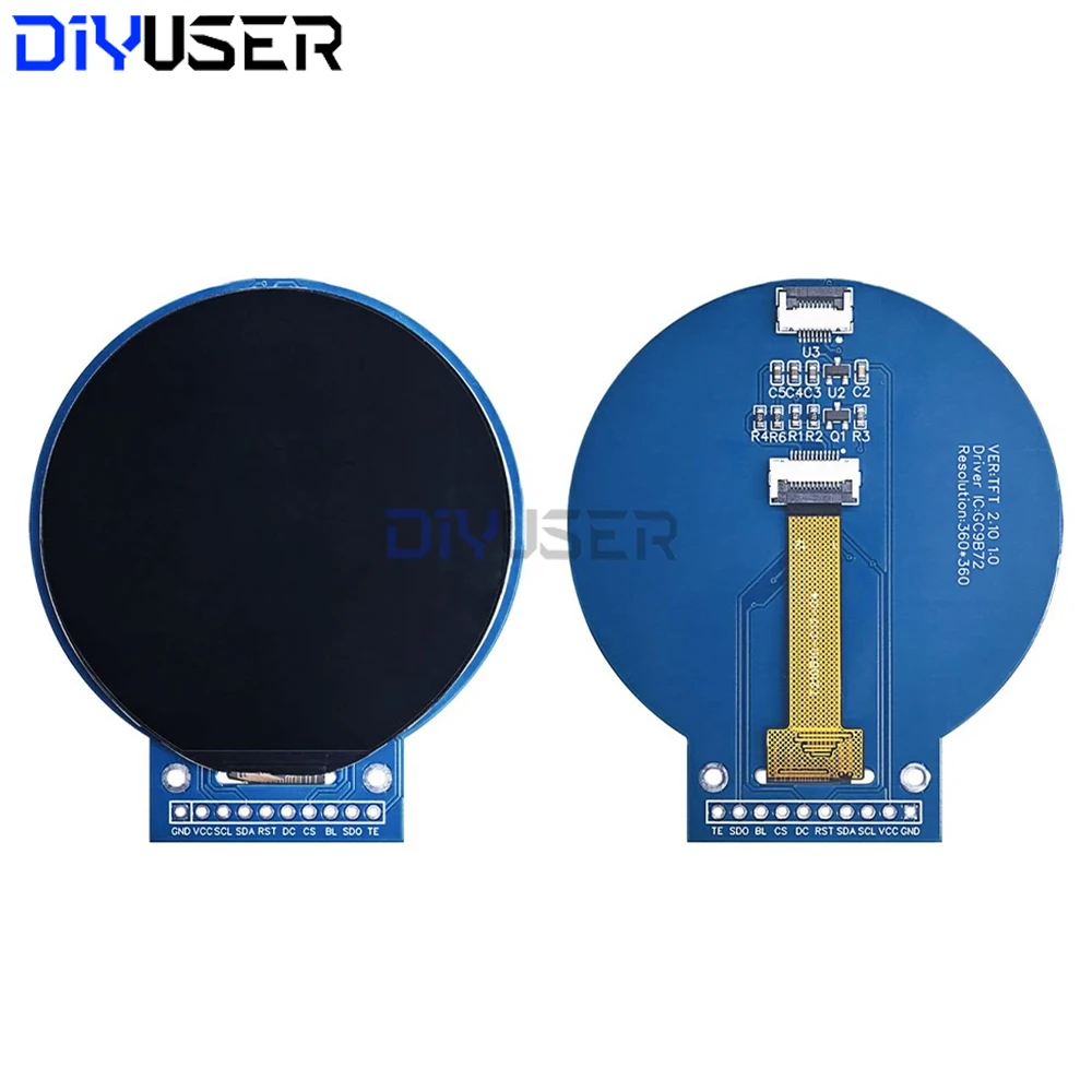 DIYUSER 2.1-inch TFT LCD Screen GC9B72 Small-Screen 360x360 Display LCD Color Screen SPI Round Screen