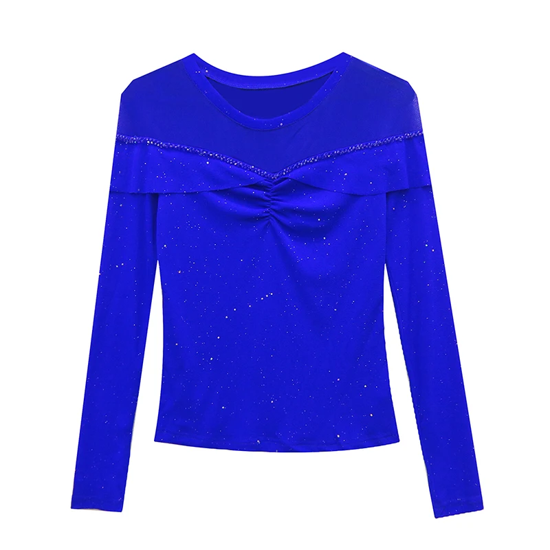 MadBlack-Women's European T-Shirt, Sexy O Neck Beading Top, Streetwear Long Sleeve Slim Mesh Patchwork Tee, Fall Winter T4N405CC image 5