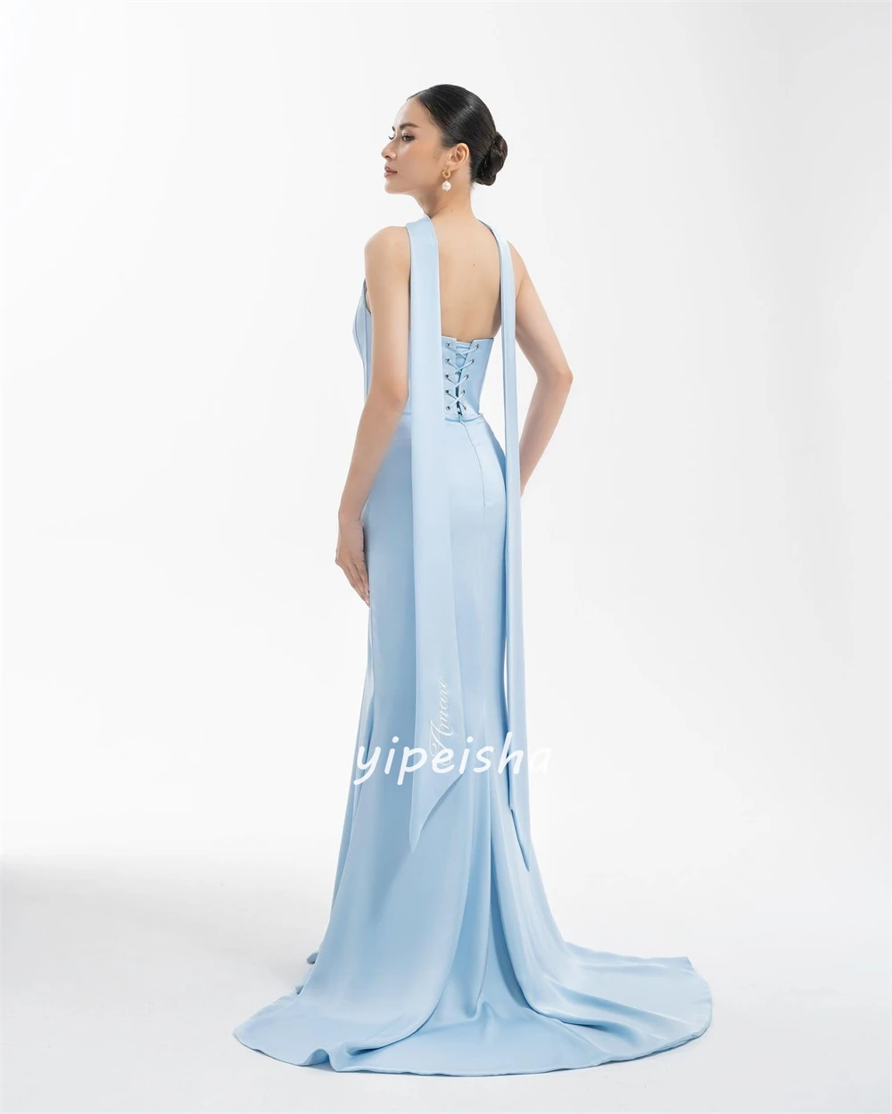 Customized Unisex Satin Sequined Pleat Straight Strapless Long Dresses Celebrity Dresses Classic Exquisite Chinese Style Elegant