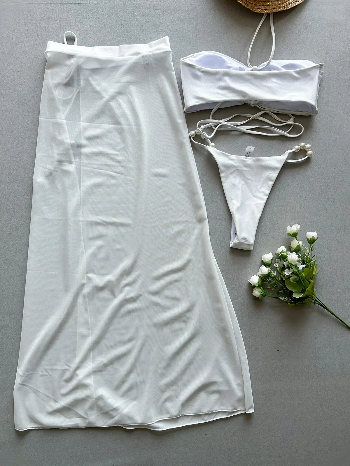 Conjunto de Bikini de 3 piezas para mujer, traje de baño Sexy con pareo largo, ropa de baño femenina, ropa de playa, traje de baño 2025