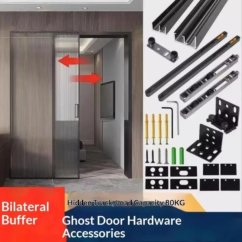 Hidden Ghost Door Track Kit, 80kg Load Aluminum Alloy Slide Rail for 700mm-1000mm Interior Sliding Door