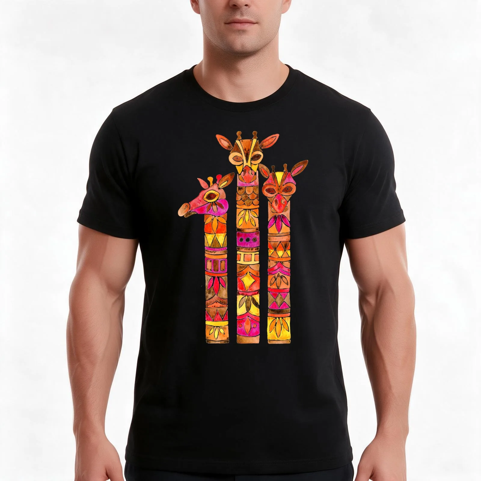 Giraffes – Fiery Palette T-Shirt, Summer Casual Cotton Tee, Oversized Streetwear Tops, Vintage Graphic Print, Unisex Men Women