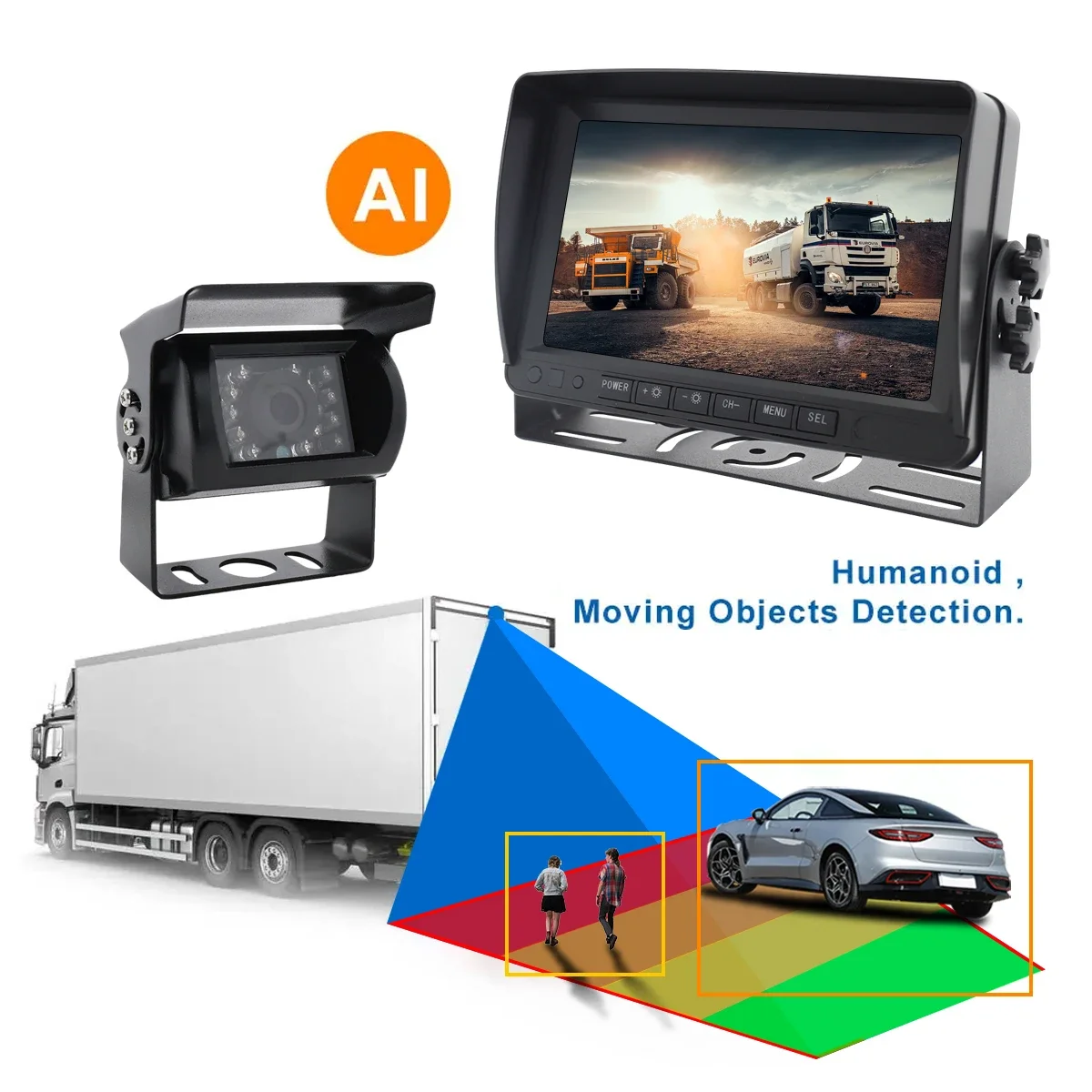 BSD Security Backup  System 7 Inch  truck system Screen Blind Spot Motion  720P DC 12V 24V