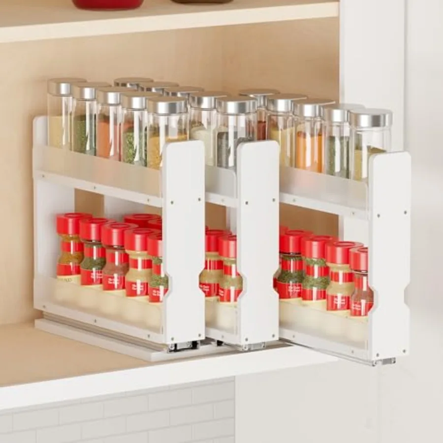 

Bamboo Pull Out Spice Rack Organizer for Cabinet, Heavy Duty Slide Out Seasoning Kitchen Pantry Sliding Vertical Organization,