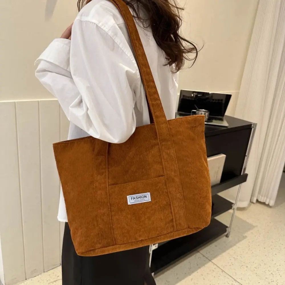 Large Capacity Corduroy Tote Bag for Ladies Simple Striped Handbag for Daily Travel Use Fluffy Tote Bag Gifts for Women Girls