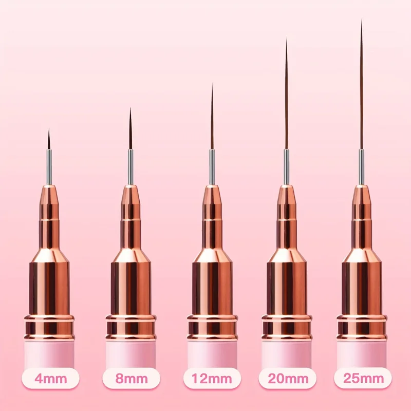 5pcs Pink Fine Nail Art Brush Set - Perfect for Gel Polish Painting and Manicure - 5 Sizes (4/8/12/20/25mm) Acetone-Free