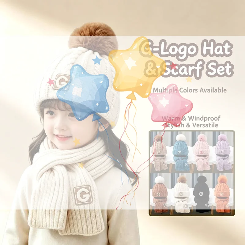 Children's Two-piece Hat And Scarf Set For Autumn And Winter Boys And Girls Knitted Scarf Warm And Versatile Woolen Hat