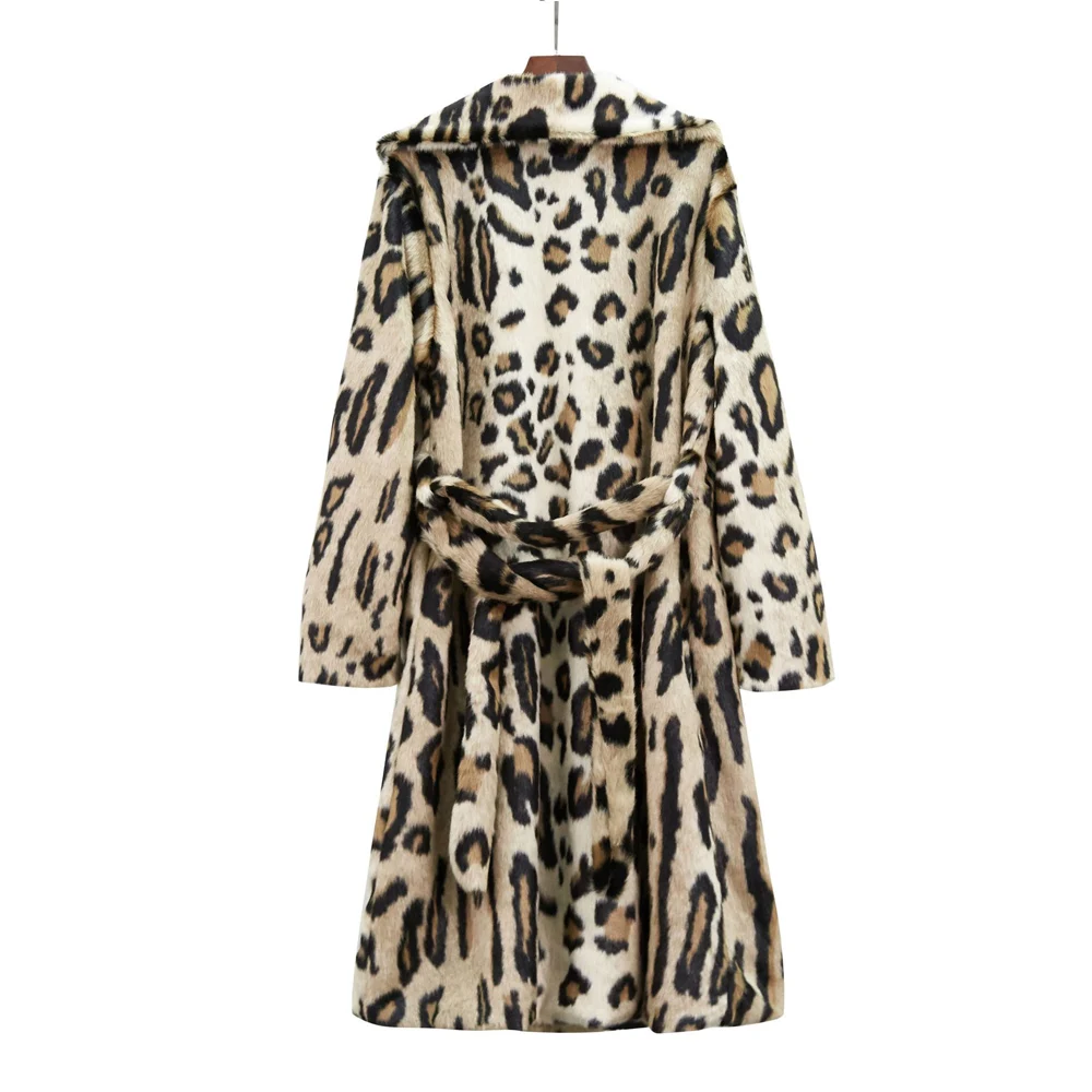 Faux Fur Coat for Women, Luxury Long Fur Coat, Loose Fashion Lapel Overcoat, Thick Warm Leopard Print Plush Coats, High Quality