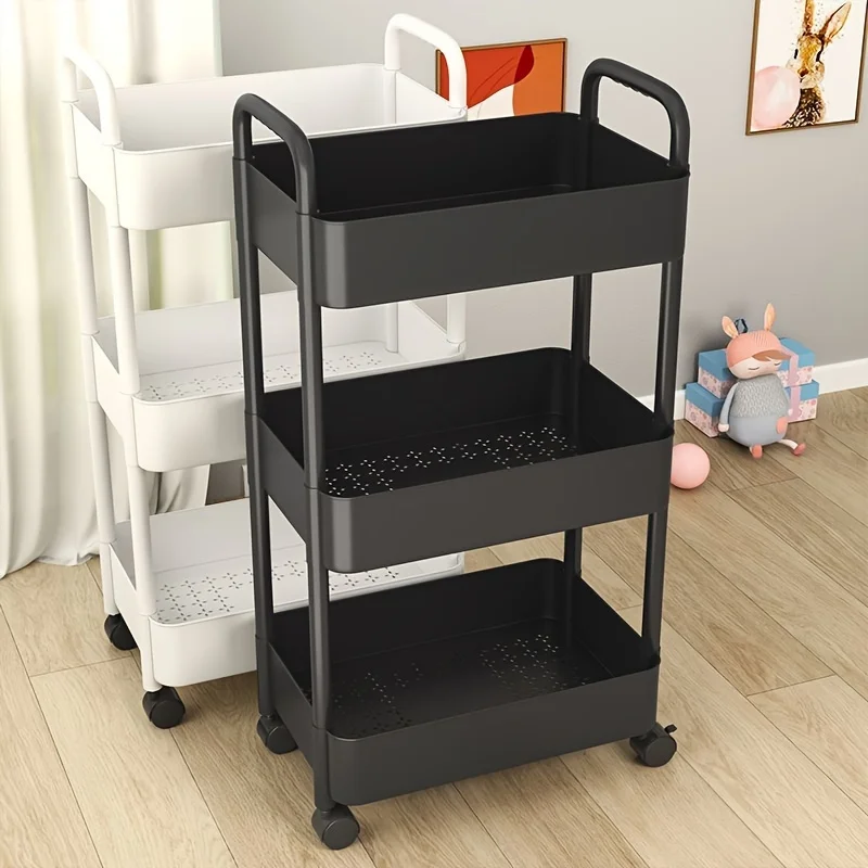 3-Tier Rolling Utility Cart Kitchen Storage Trolley Organizer with Wheels Plastic Mobile Shelving Unit for Snacks Fruits