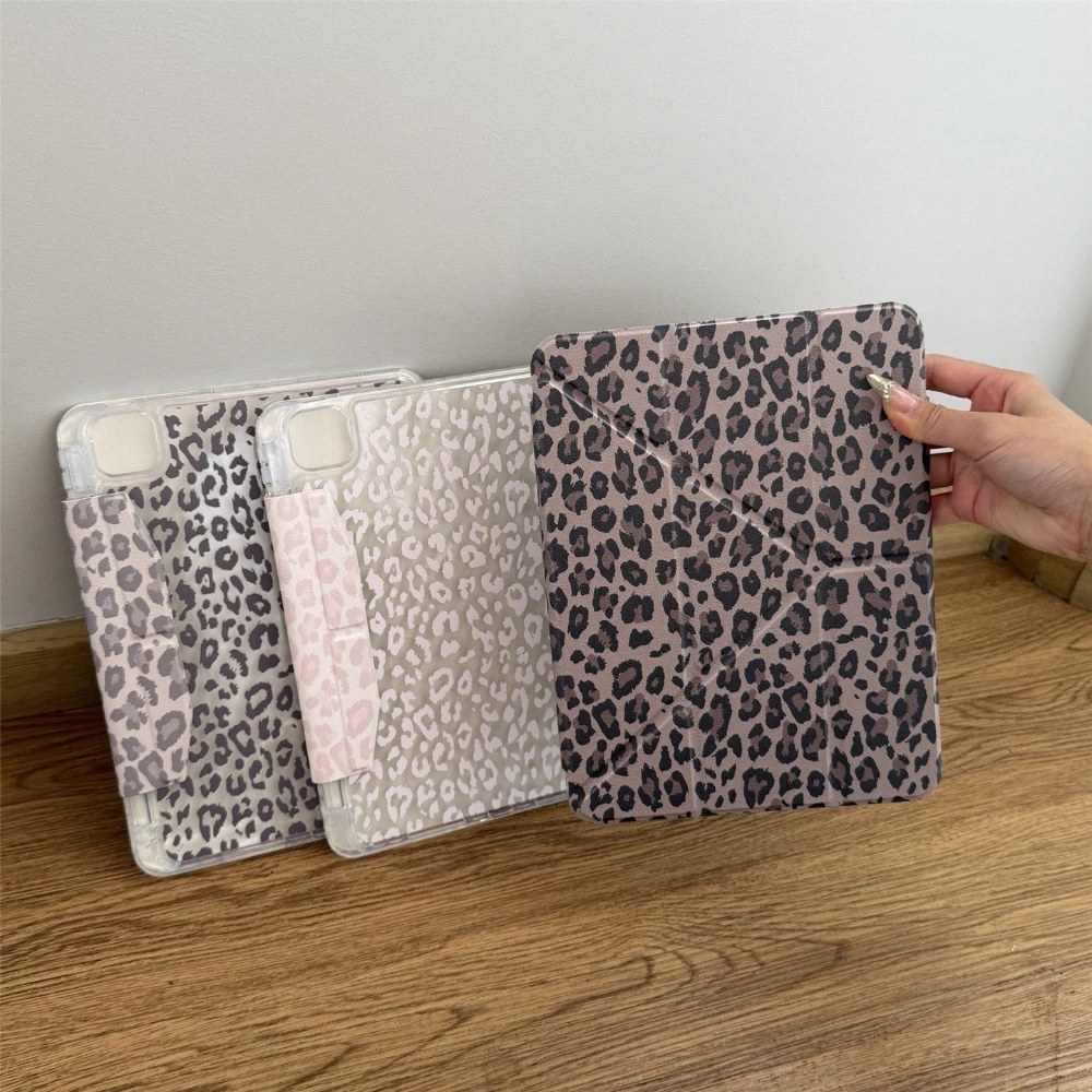 

French Ins Cool Leopard Print Y2K Y-Fold Cover For iPad Pro 13 11th M5 M4 12.9 A16 10 8 7 9th 10th Air 11 M2 M3 Mini Tablet Case