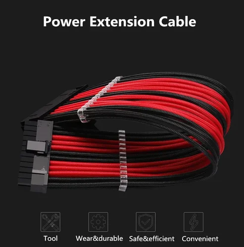 Barrow PC PSU Módulo Cable de extensión de alimentación 24 pines ATX GPU 6 + 2 pines CPU 4 + 4 pines 18AWG negro-blanco negro-rojo