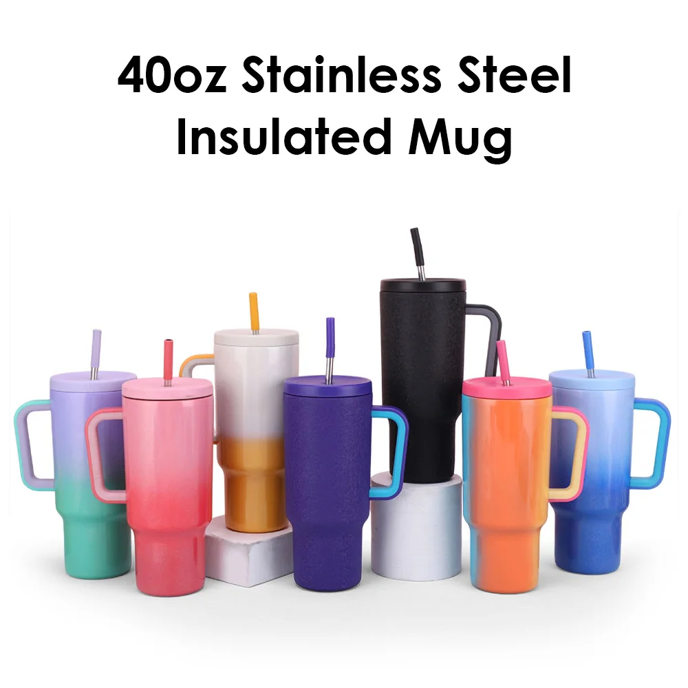 

Tumbler with Handle Straw Lid Stainless Steel 40oz Vacuum Insulated Car Mug Double Wall Thermal Iced Travel Cup for Coffee Drink