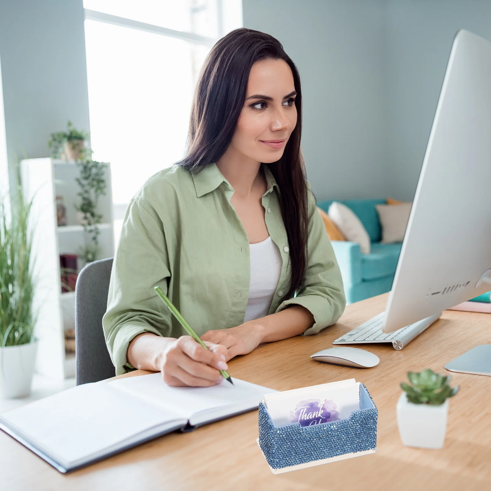 1/2Pcs Rhinestone Business Card Holder Crystal Business Card Case Bling Name Card Organizer Desktop Display Stand for Office