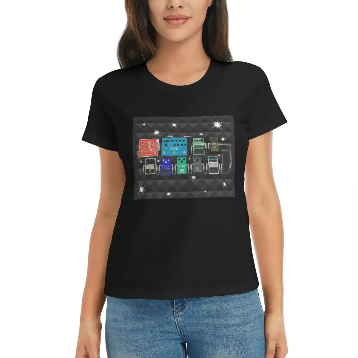 

Женская футболка Pedalboard Of The Starz, летние футболки с короткими рукавами, хлопковые футболки с круглым вырезом, одежда, топы, уличная одежда