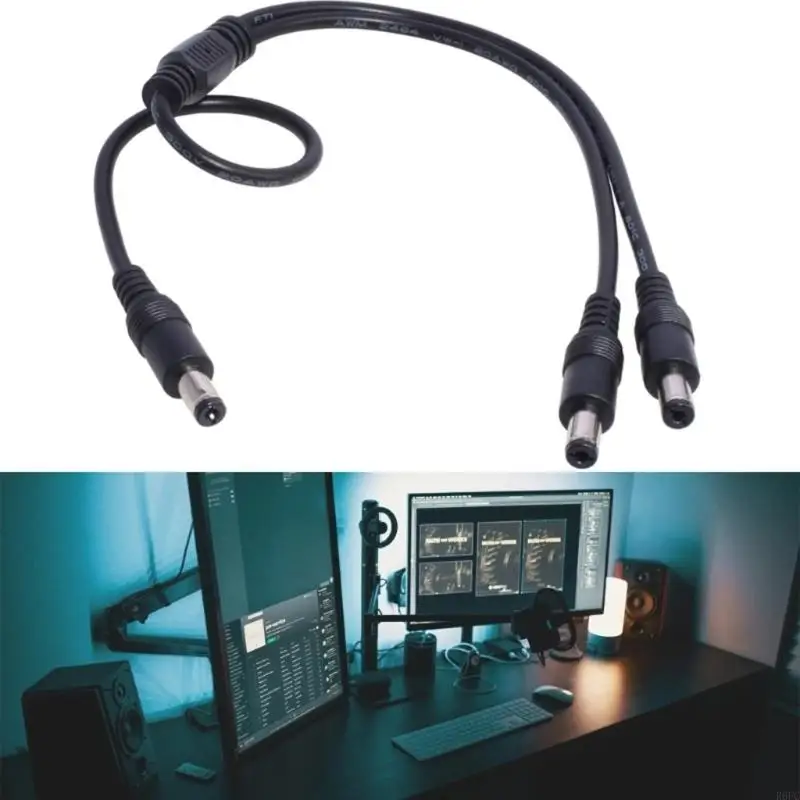 2 Output Y Splitter Cable, 18AWG Male 5.5mmx2.1mm Power Cord for Security Cameras, LED Lights