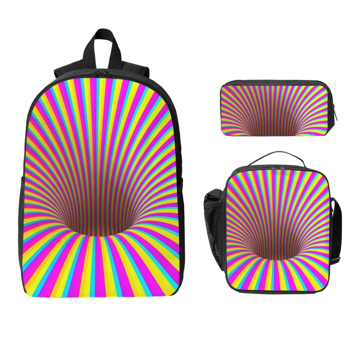 

Grid Wormhole Geometric 3D Vortex Illusion Backpack BookBag School Bag Laptop Shoulder Bags 3ps Insulated Lunch Bag Pencil Case