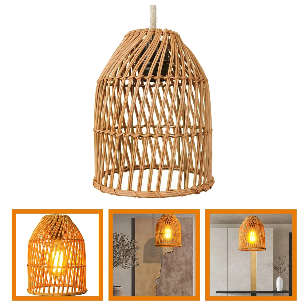 Rattan Bamboo Chandelier Boho Light Fixture Office Ceiling Lamp Shade Cover Wicker Woven Lampshade Fine