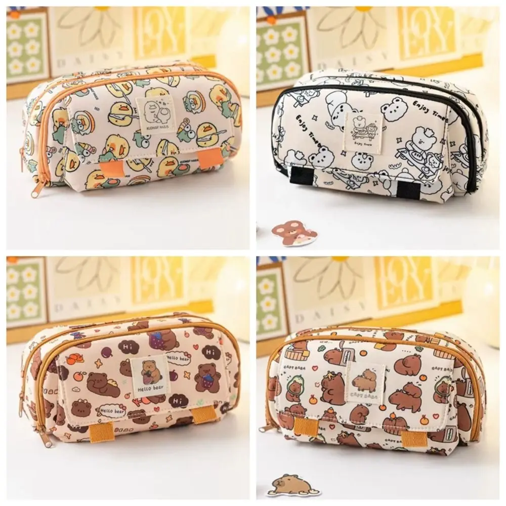Storage Bag Kawaii Capybara Pencil Bag Aesthetic Multi-layer Pencil Case Cute Creative Stationery Bag Student