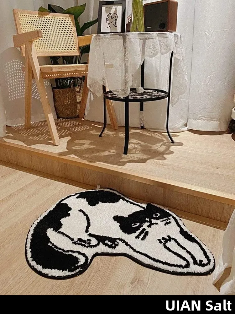 Black And White Cartoon  Cream Style Carpet Absorbent Bathroom Bedroom Living Room Entrance Door Mat Children Friendly