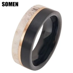 Somen 8mm Tungsten Carbide Ring Deel Antler Inlay Wedding Rings For Men Matte Brushed Engagement Band Male Jewelry Comfort Fit