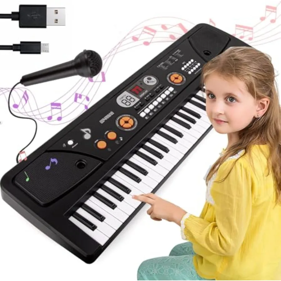 

Электрическое пианино с 61 клавишей, микрофоном, функцией MP3 и LED-дисплеем в пастельных тонах, развивающая музыкальная игрушка для малышей