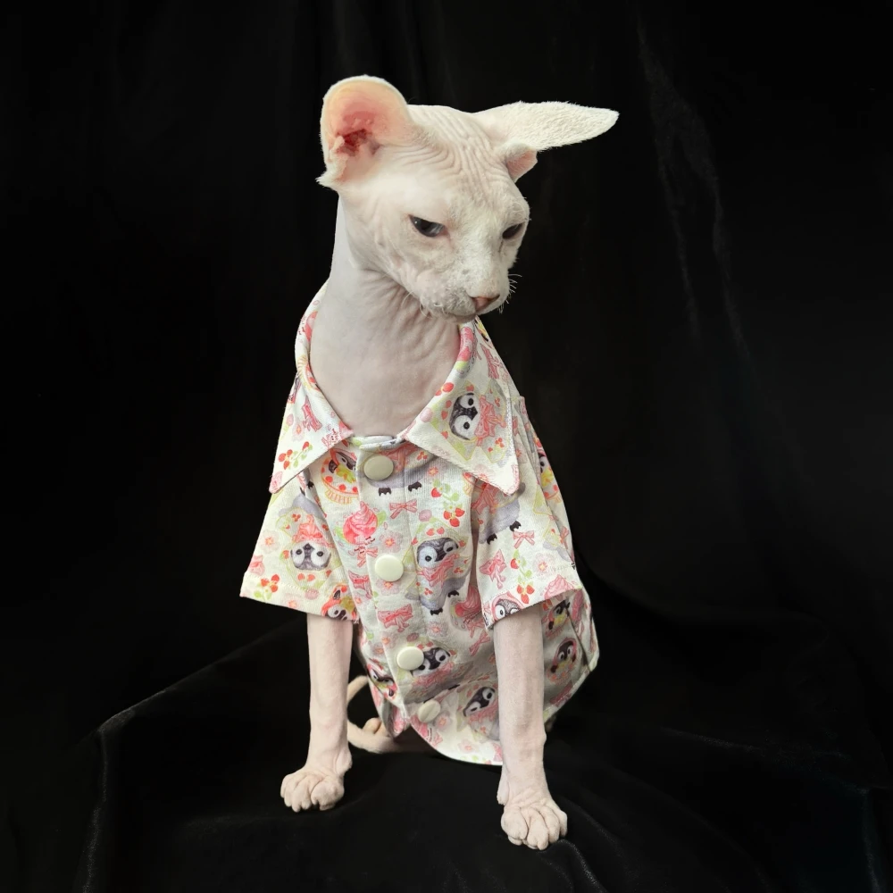 Cat Cloting Pink Owl Shirt for Sphynx Cat Summer Miękka bawełniana bluzka dla kociąt Małe psy Wiosna Ponad rozmiar Płaszcz dla Devon Rex