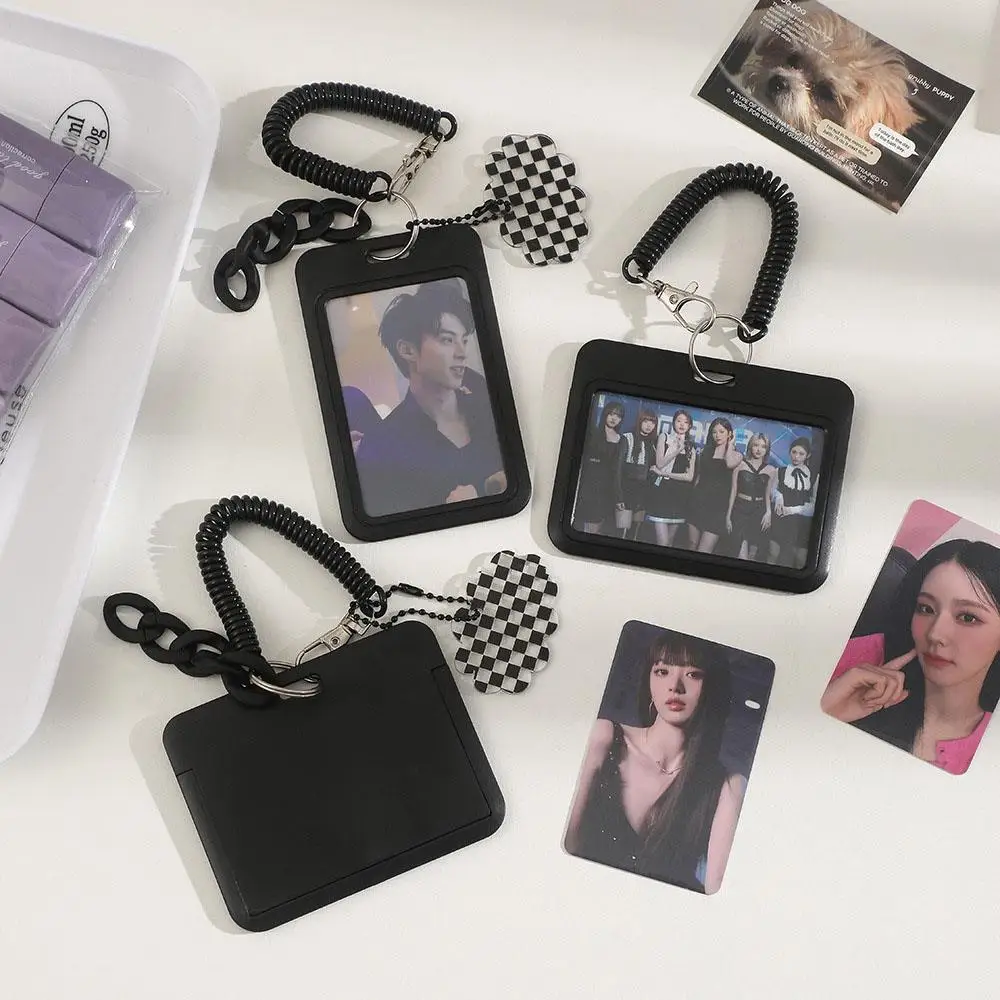 INS ABS Kpop Slide Photo Card Holder Anti-lost Keychain 3 Inch Black Idol Card Protective Case Bag Bus Cards Sleeves Supplies