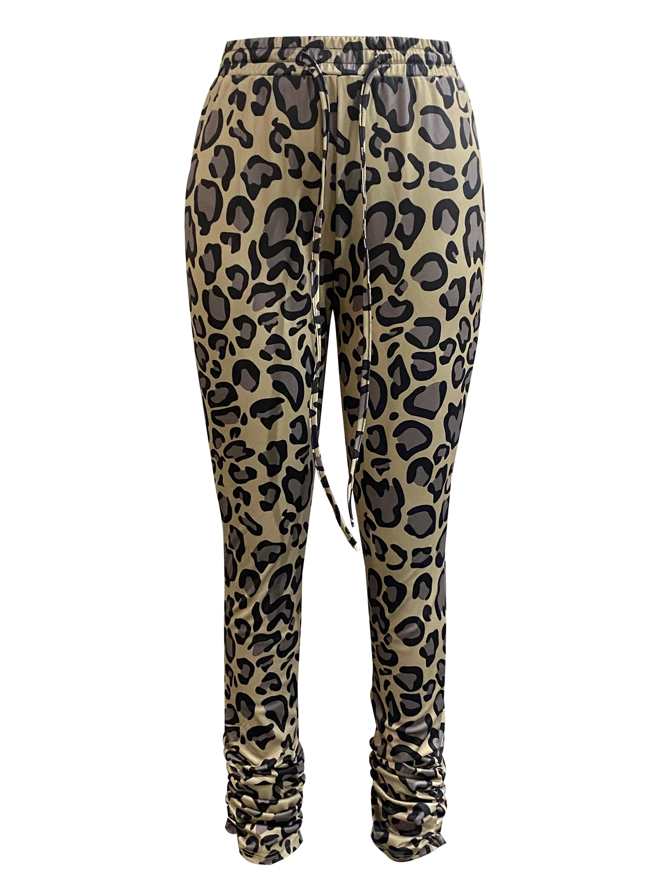 LW Leopard Print Drawstring Stacked Pants Women Sexy Drawstring Sweatpants Casual Fashion Streetwear Trousers Bottoms Long Pants