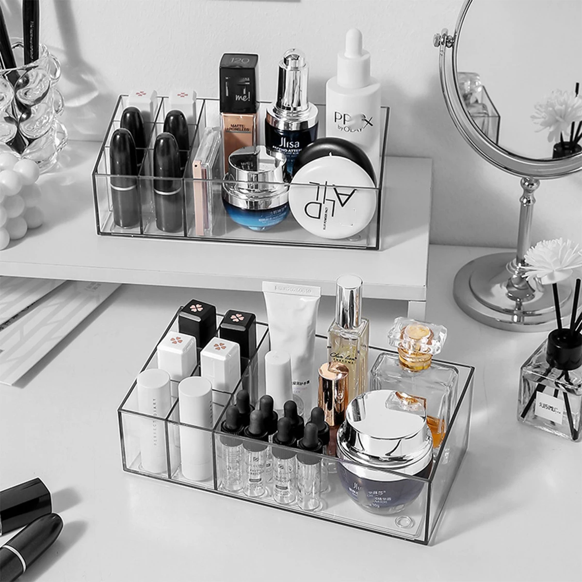 Clear Makeup Organizer with Dividers Deepened Lipstick Organizer for Makeup Skincare Lip Gloss Storage Cosmetic Storage Box