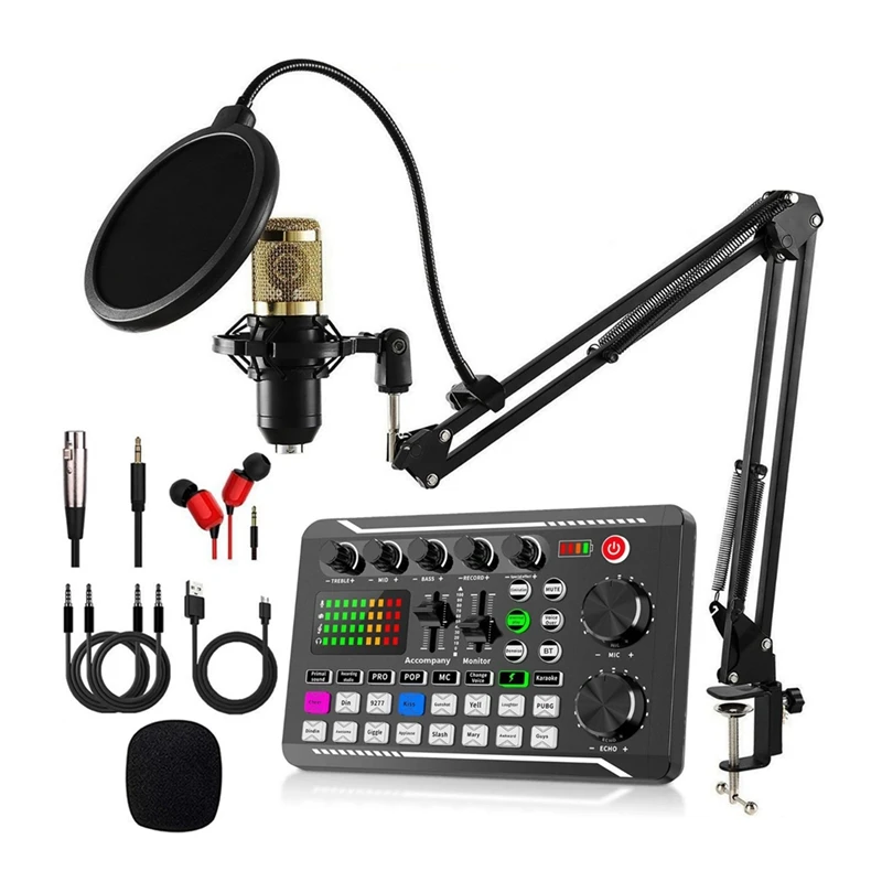 

F998 Sound Card And BM800 Microphone Kit Mic Sound Mixer Sound Card Audio Mixing Console Amplifier For Singing PC Phone