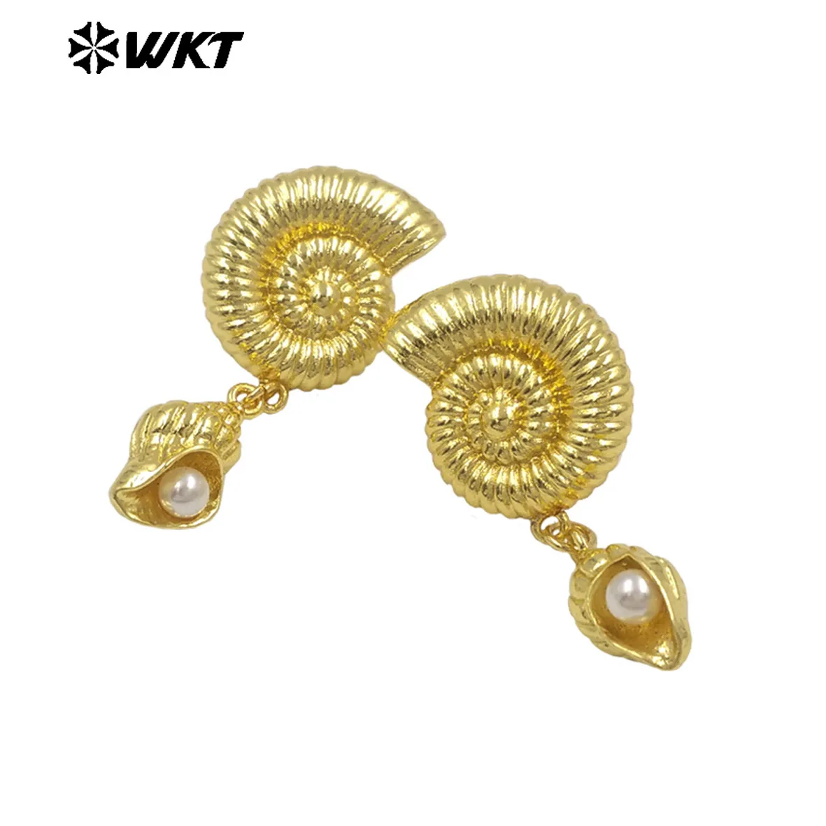 WT-ME131 WKT Wholesales Yellow Brass Artificial Pearl Silver/Gold Earring For Girl Precious Gifts