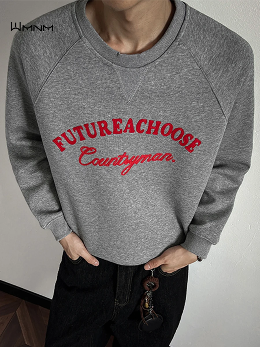 

Retro American Contrast Color Embroidered round Ne Sweatirt Men's Casual Long Sve Top Spring Autumn Versatile Comfortable