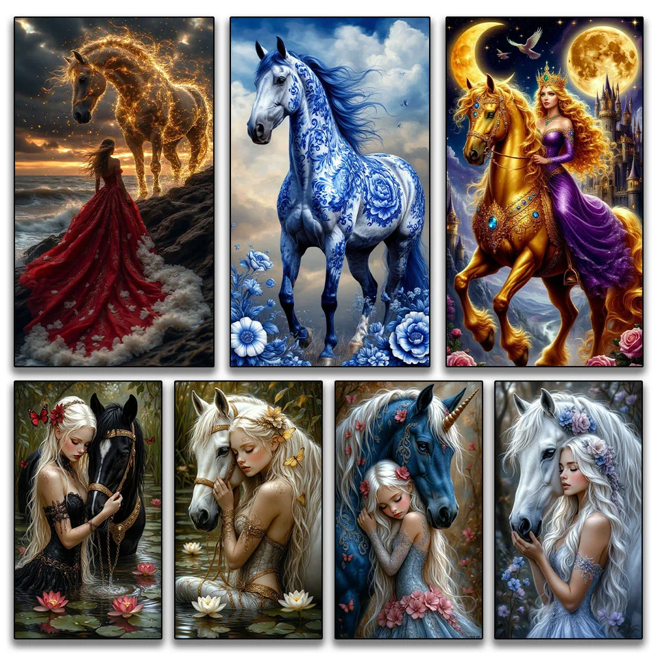 

5D DIY Набор алмазной живописи Лошадь Вышивка Полный квадратный круглый бриллиант Женская вышивка крестиком Новый год Домашний декор стены Драгоценный камень Искусство