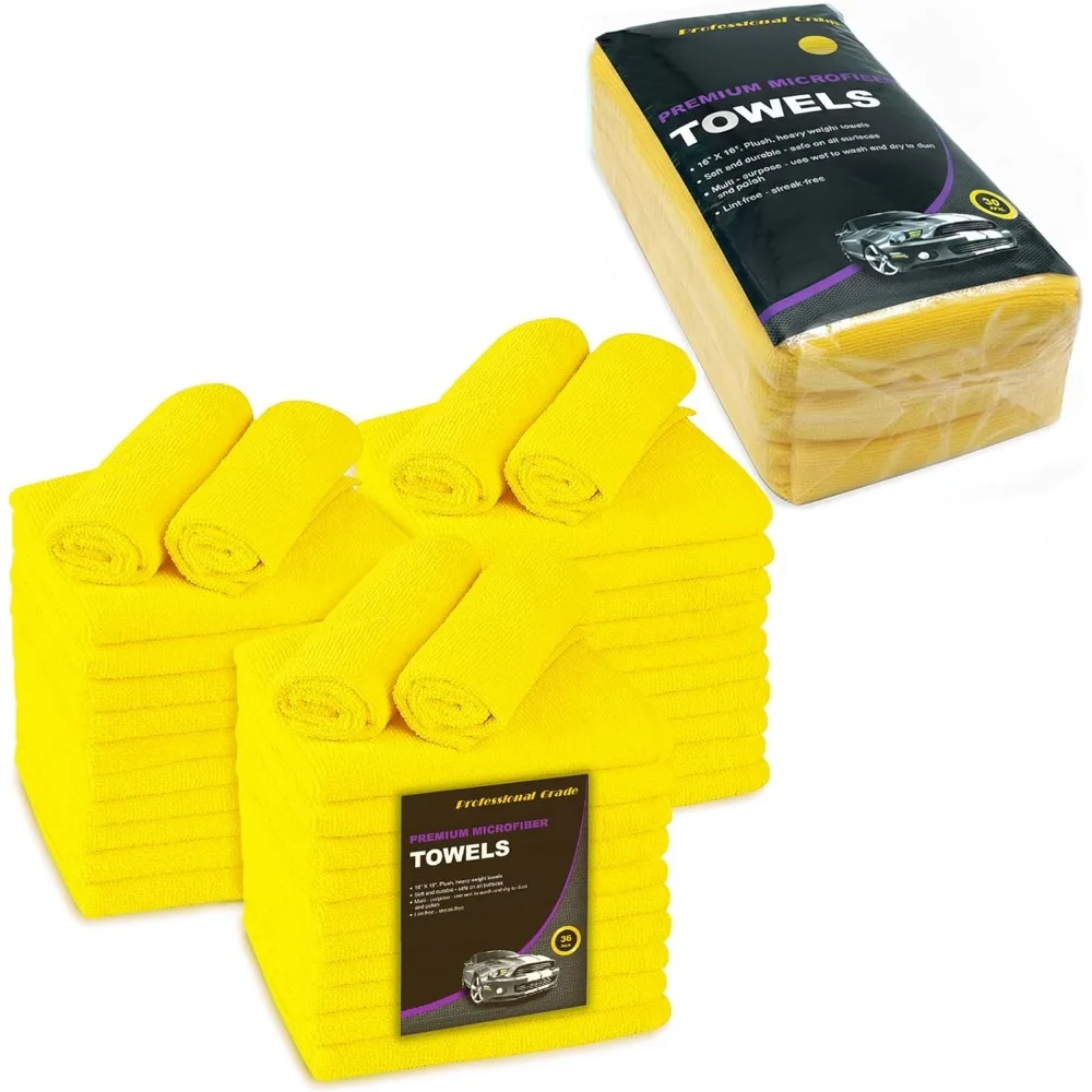 

Yellow Microfiber Cleaning Cloths 36 Pack Ultra Soft Plush Professional Grade for Car Home Commercial