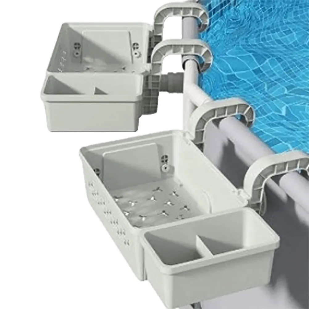 

Pool Storage Basket with Cup Holders Hanging Pool Organizer Hook Pool Drinks Holder Portable Removable Frame Pool Accessories