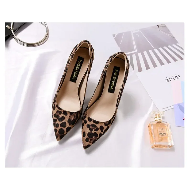 Autumn Sexy Leopard Women Shoes High Heels 6-10CM Elegant Office Pumps Shoes Women Animal Print Pointed Toe Luxury Singles Shoes