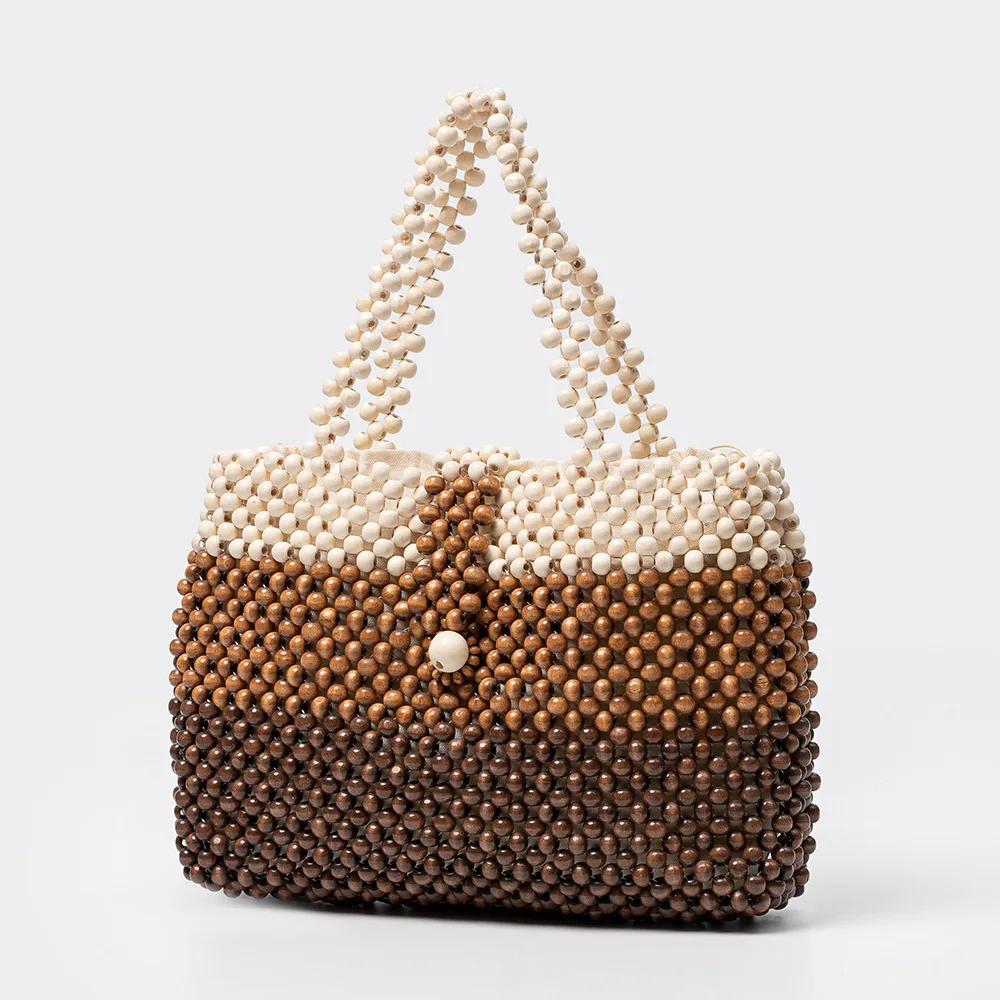 

Luxury Wooden Beads Tote Bags Vintage Women's Square Handbag Handmade Fashion Banquet Bags Casual Beach Purses Bag Bolsos