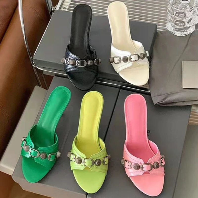 2023 Summer New Fashion Slippers Brand Fish Mouth High Heel Casual Sandals Rivet Comfortable Women's Shoes