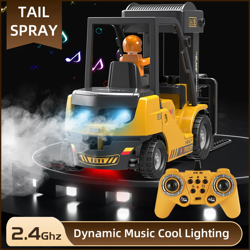 2.4Ghz Remote Control Car Rc Forklift Truck Engineering Vehicles Cranes Liftable Spray Simulated Sound Toys For Children\'s Gifts