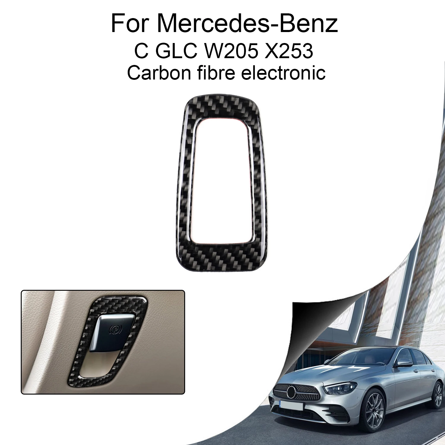 For Mercedes Benz C GLC Class W205 X253 Carbon Fiber Electronic Handbrake P Button Trim Frame Sticker Car Interior Accessories