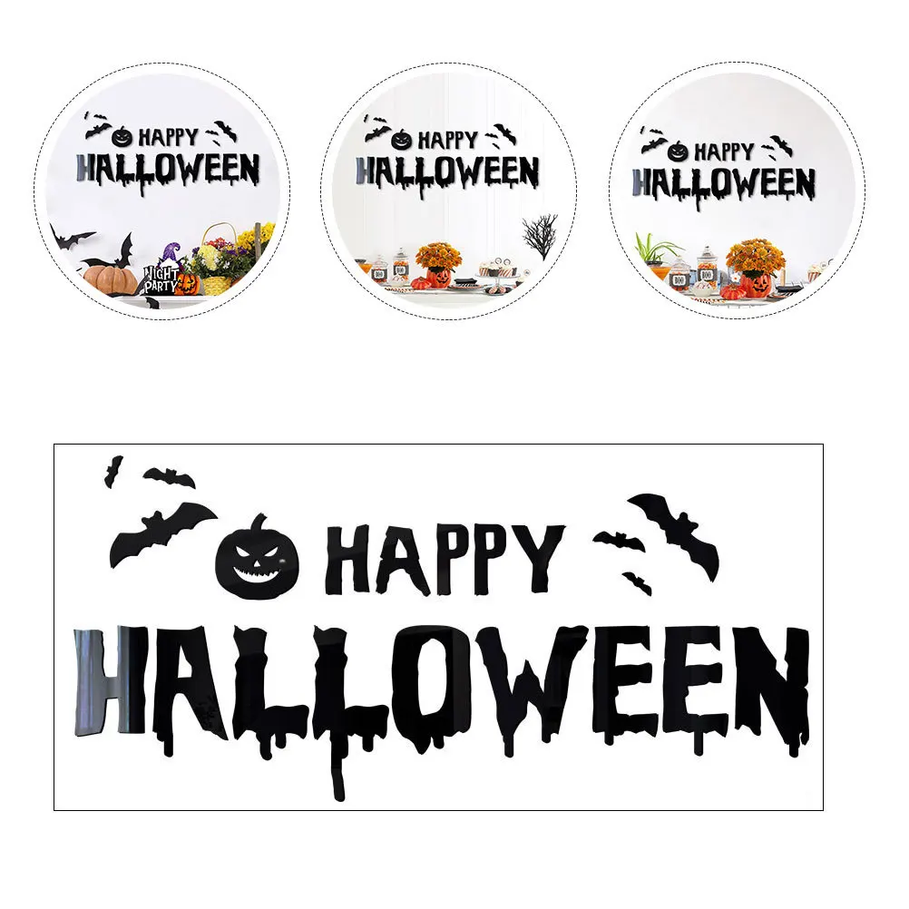 

1Set Halloween Wall Sticker Mirror Acrylic Letter Decal Bat Pumpkin Design Creative Halloween Party Decoration