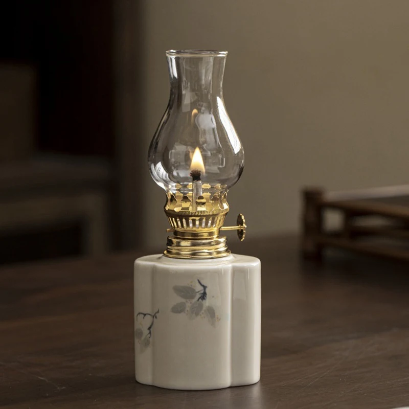 מנורת שמן קאמרית לשימוש ביתי w/wick & כיסוי וינטג הוריקן מנורת שמן פנס חירום תאורת חירום