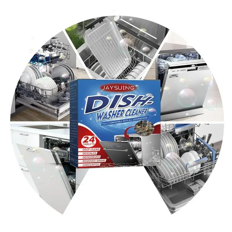 Dishwasher Detergent 24 Pieces Dishwasher Cleaner Deodorizer Dishwasher Cleaning Tablets Washing Machine Cleaning Supplies