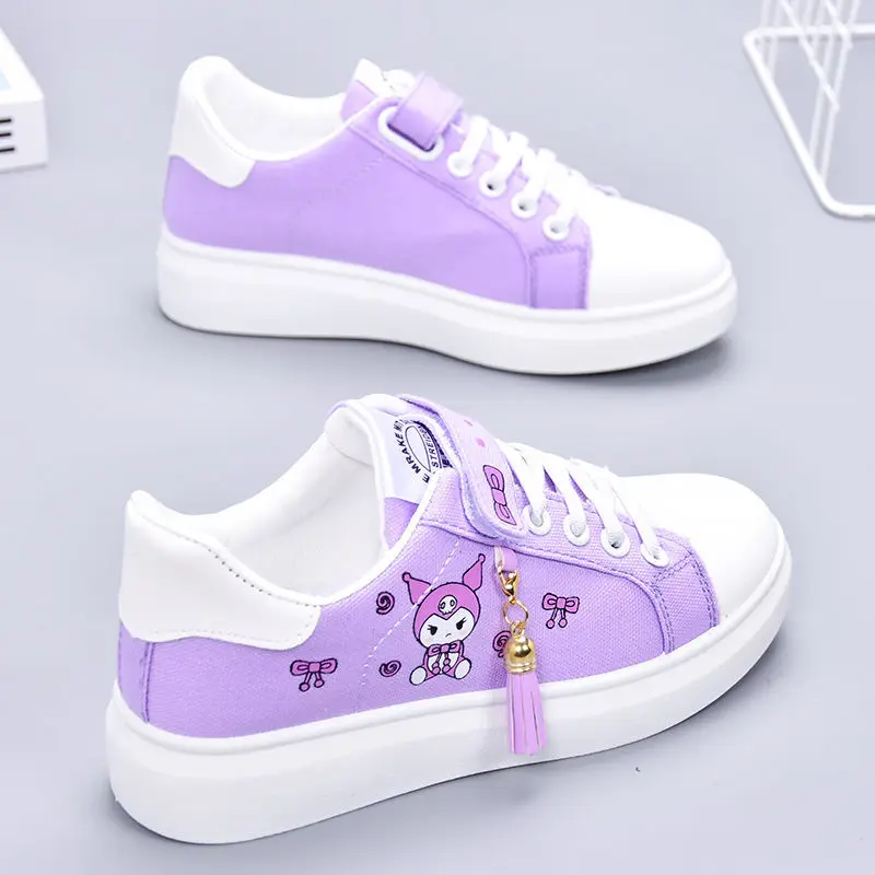 

Sanrio Kuromi парусиновая обувь для девочек, весенне-осенняя спортивная обувь hello kitty, детские кроссовки на мягкой подошве, студенческая повседневная обувь для скейтбординга