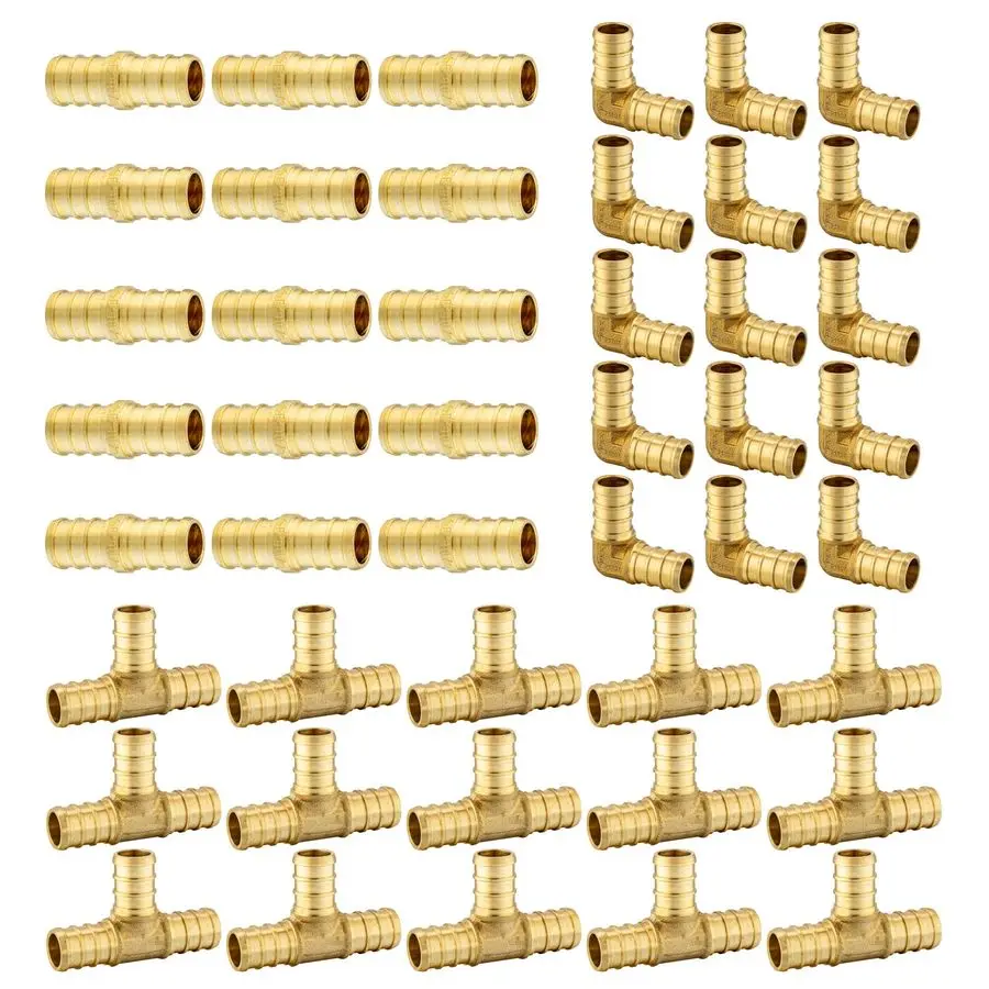 

1 2 Barb Pex Brass Crimp Fittings 15 Pieces each Tee, Elbow and Coupling For Pex Tubing Connection, ASTM F1807, 1 2inch,PEX18071