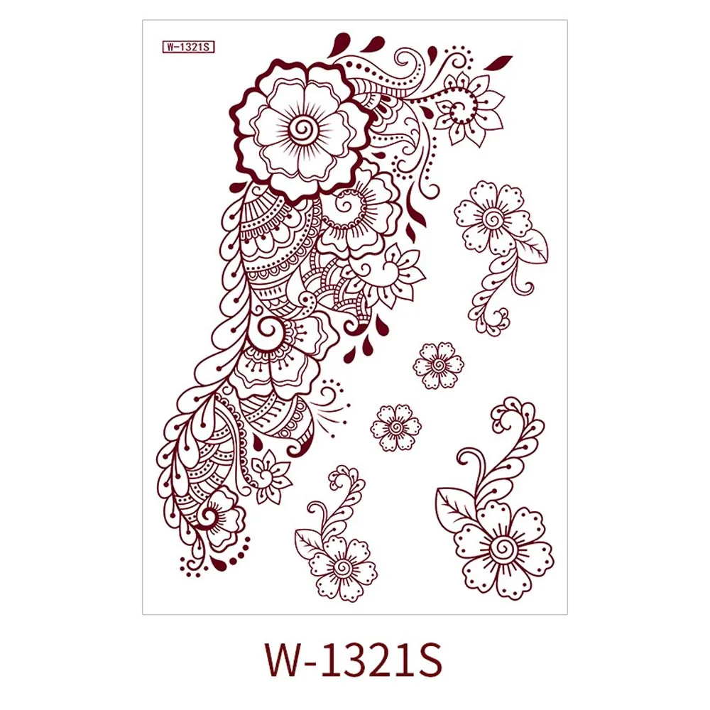 Red Mehndi Stickers Henna Tattoo Stickers Legs Arm Water Transfer Decals Temporary Tattoo Wedding Tool Lace Tattoo