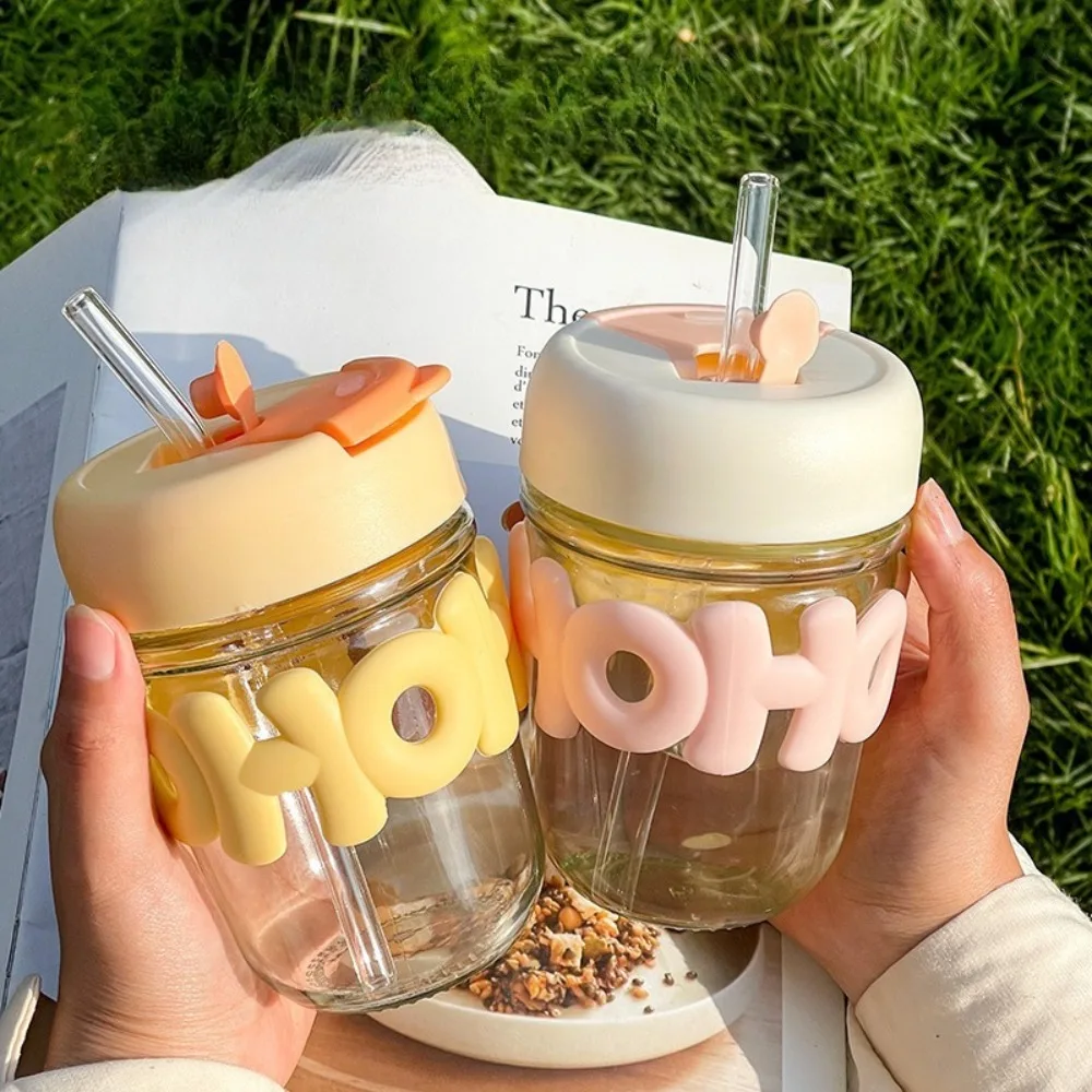 Taza doble para beber de dibujos animados, vaso transparente de alto valor, antiescaldado, bonita taza con pajita, pulsera de perlas, taza de agua con letras, venta al por mayor