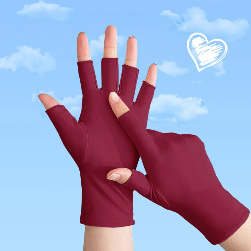 Women Half Finger Gloves Fingerless Spandex Gloves Tight Work Stretch Mittens Winter Drive Cycling Workout Hand Protector Purple