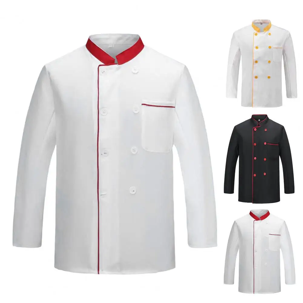 Chef Jacket Button Closure Front Pocket Long Sleeves Stand Collar Lint-free Cooking Clothes Catering Kitchen Chef Uniform Custom