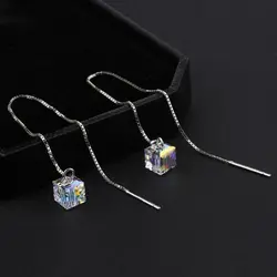 Trend Long Wire Tassel Thread Chain Square Dangle Earrings Women's Straight Hanging Crystal Drop Earring Jewelry Wedding Gifts